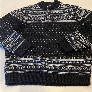 L.L.‎ Bean Birdseye Fair Isle Black and White Crewneck Sweater Size Large Tall